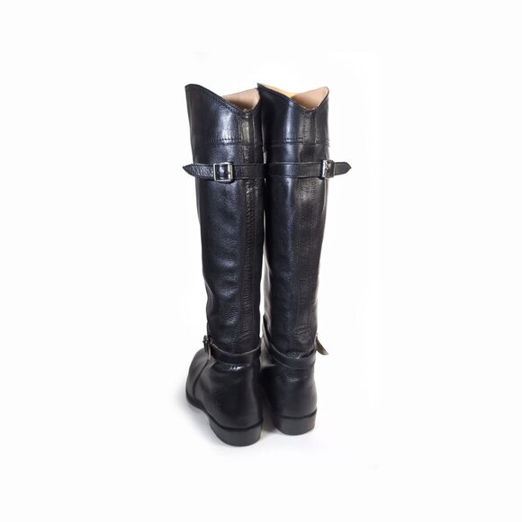 FRYE Boots Dorado Polished Black Leather Knee High Riding Boot - Picture 5 of 10